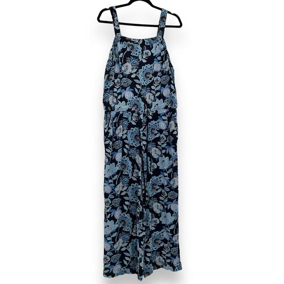 Ann Taylor Loft Jumpsuit Size 8 Blue Floral Print Square Neck Boho Casual Rayon - Picture 6 of 16
